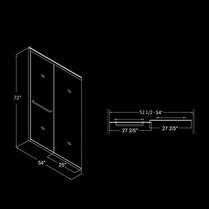 ELEGANT 54" x 72" Double Sliding Shower Doors, With Clear Tempered Glass Size Chart