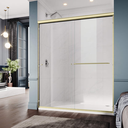 ELEGANT 1/4-inch Gold Finish Double Sliding Shower Doors, With Clear Tempered Glass