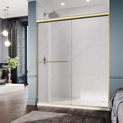 ELEGANT 1/4-inch Gold Finish Double Sliding Shower Doors, With Clear Tempered Glass