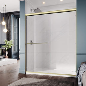 ELEGANT 1/4-inch Gold Finish Double Sliding Shower Doors, With Clear Tempered Glass