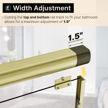 Width Adjustment: Cutting the top and bottom rail track to fit your bathroom allows for a maximum adjustment of 1.5”