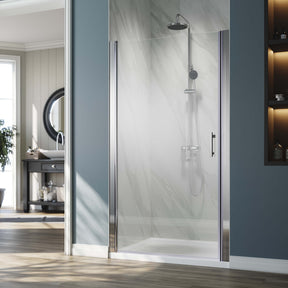 ELEGANT 1/4-inch Chrome Finish Pivot Shower Door, With Frameless Clear Tempered Glass