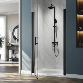 ELEGANT 1/4-inch Black Finish Pivot Shower Door, With Frameless Clear Tempered Glass
