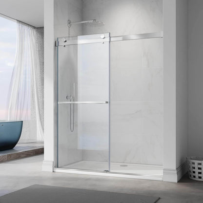 ELEGANT 3/8-inch Chrome Finish Double Sliding Shower Doors, With Frameless Clear Tempered Glass