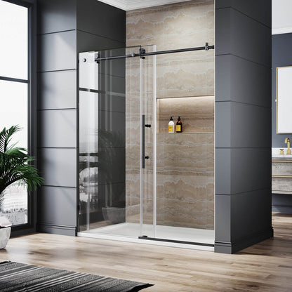 ELEGANT 3/8-inch Black Finish Sliding Shower Doors, With Frameless Clear Tempered Glass