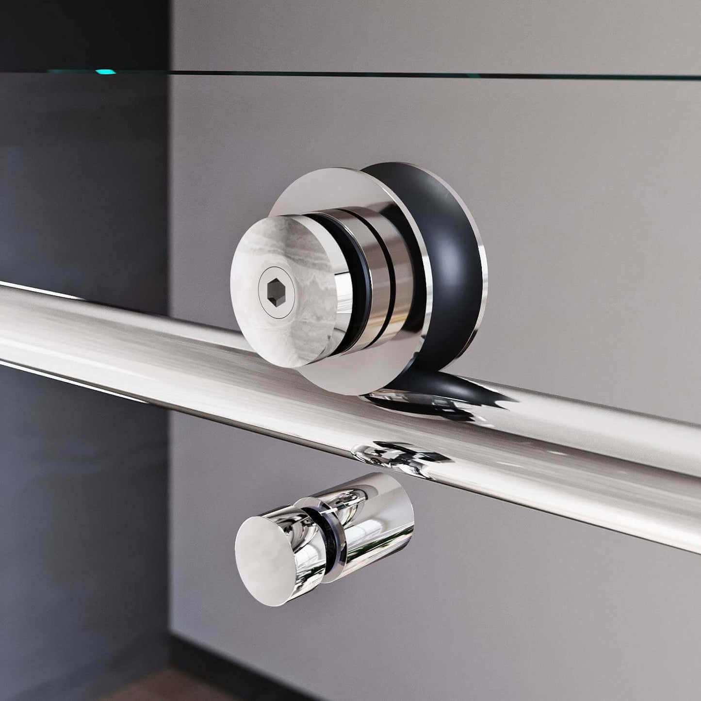 Stable Construction: Solid top rail rollers make the glass panel slide stable and quiet. Double-sided cylindrical knobs effectively prevent the shower door from deviating from the track