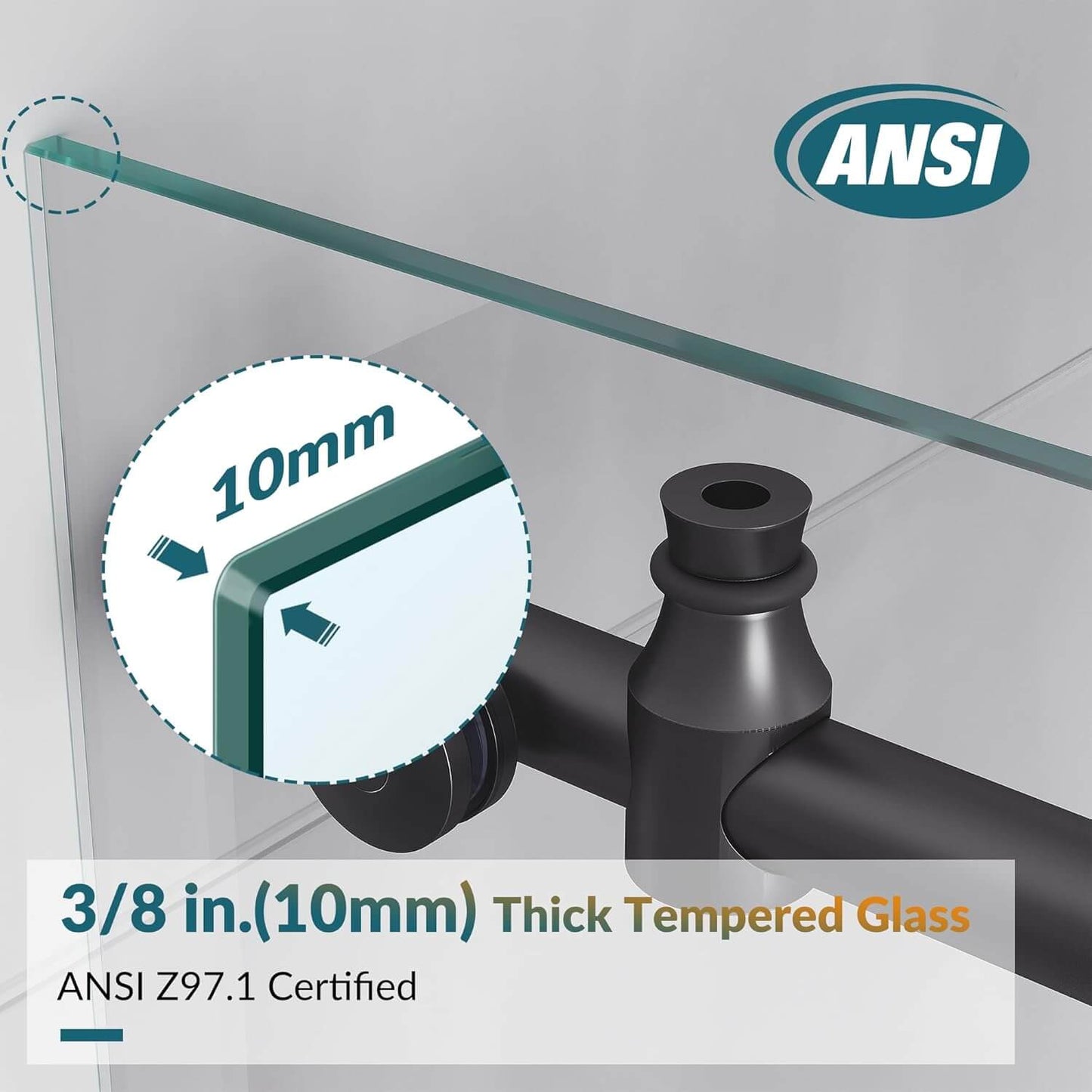 Safety Glass: 3/8 inch (10 mm) tempered glass - ANSI Z97.1 certified, no shatter, and easy to clean