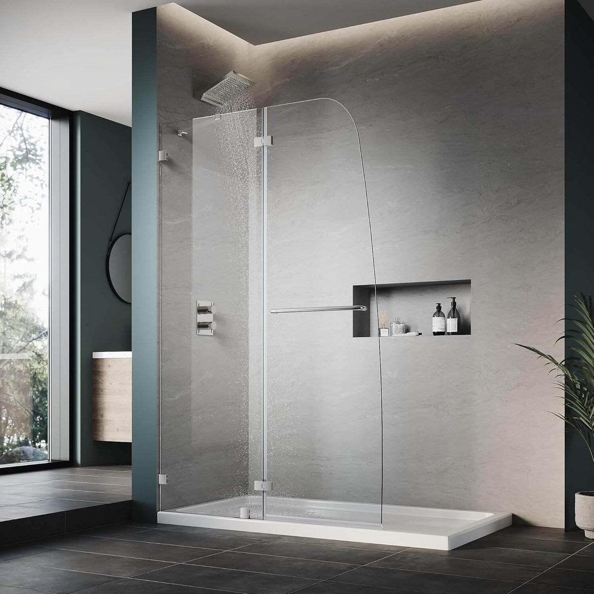 ELEGANT 45" x 72" Chrome Finish Hinged Shower Door, With 1/4-inch Frameless Clear Tempered Glass