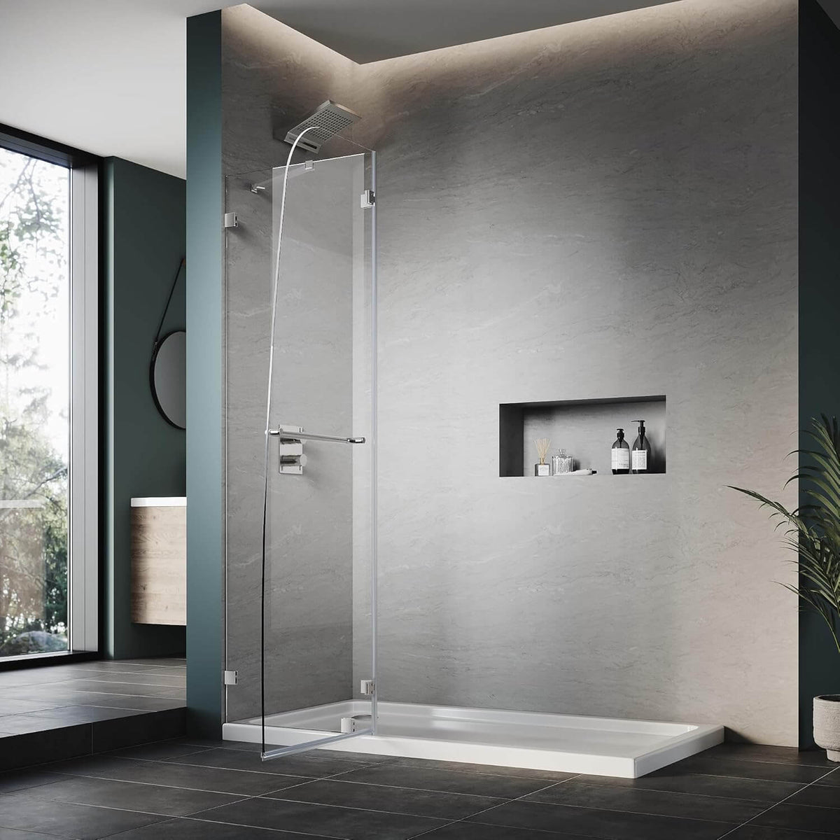 ELEGANT 45" x 72" Chrome Finish Hinged Shower Door, With 1/4-inch Frameless Clear Tempered Glass