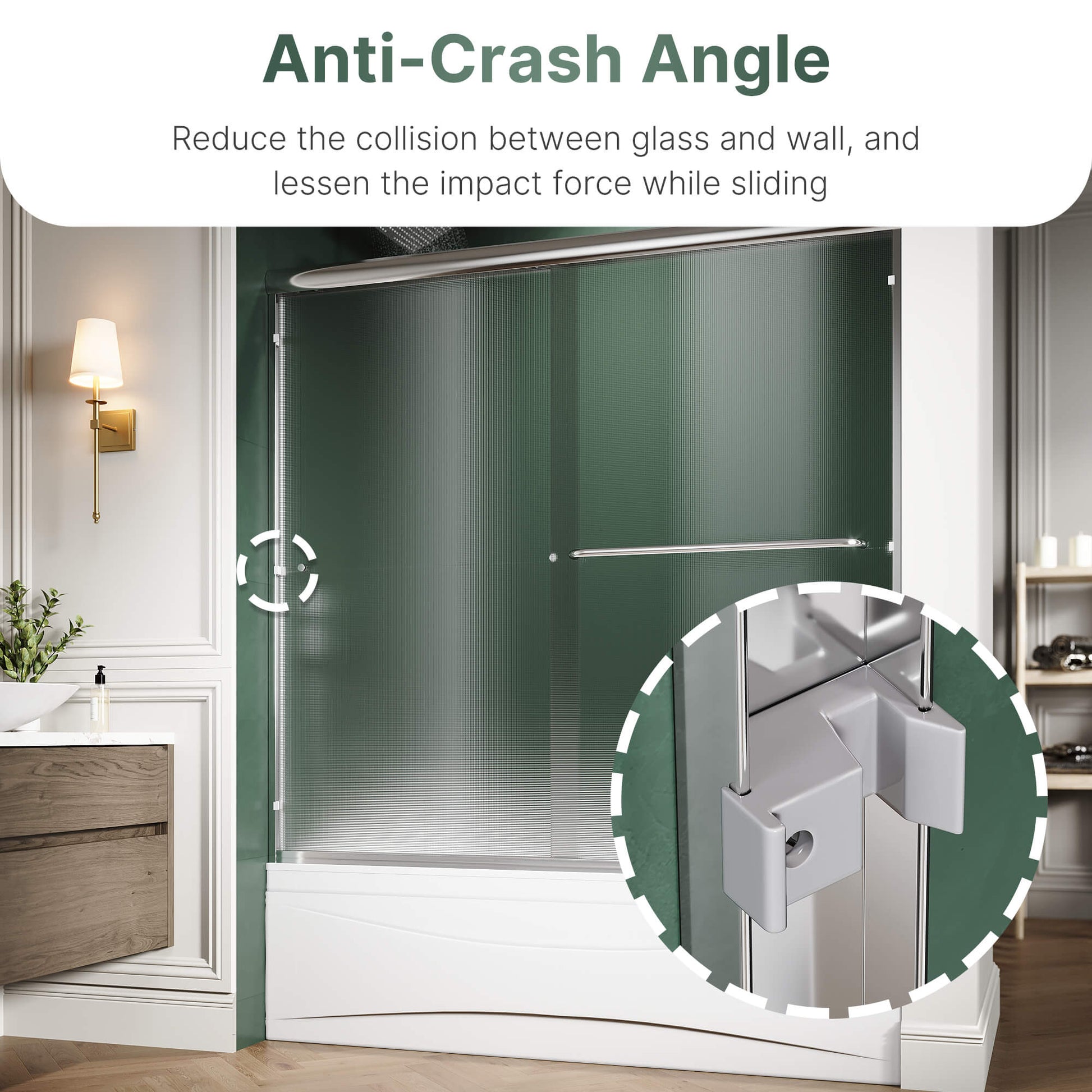Anti-Crash Angle: Reduce the collision between glass and wall, and lessen the impact force while sliding