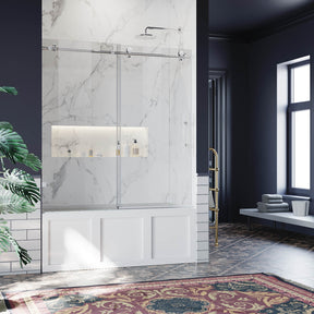 ELEGANT 60" x 62" Chrome Finish Bathtub Sliding Shower Door for tub, With 3/8-inch Frameless Clear Tempered Glass