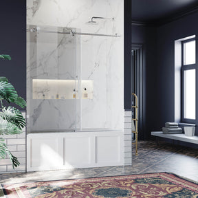 ELEGANT 60" x 62" Chrome Finish Bathtub Sliding Shower Door for tub, With 3/8-inch Frameless Clear Tempered Glass