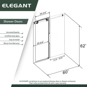 ELEGANT 60" x 62" Bathtub Sliding Shower Door for tub, With 3/8-inch Frameless Clear Tempered Glass Size Chart