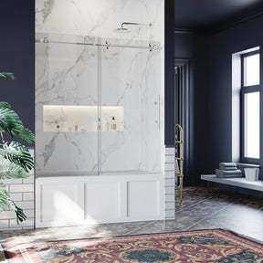 ELEGANT 60" x 62" Brushed Nickel Finish Bathtub Sliding Shower Door for tub, With 3/8-inch Frameless Clear Tempered Glass