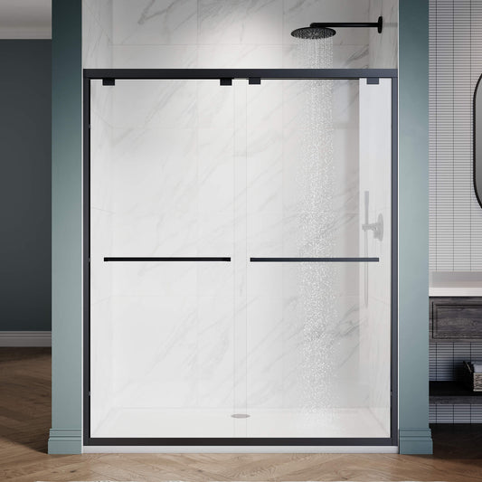 ELEGANT 60" x 72" Black Finish Double Sliding Shower Doors, With 1/4-inch Clear Tempered Glass