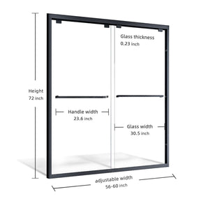 ELEGANT 60" x 72" Black Finish Double Sliding Shower Doors, With 1/4-inch Clear Tempered Glass Size Chart