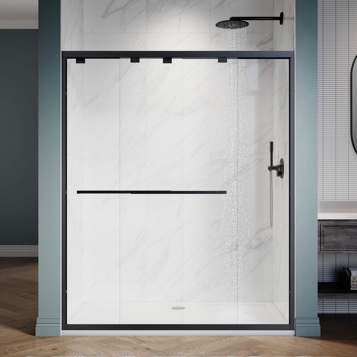 ELEGANT 60" x 72" Black Finish Double Sliding Shower Doors, With 1/4-inch Clear Tempered Glass