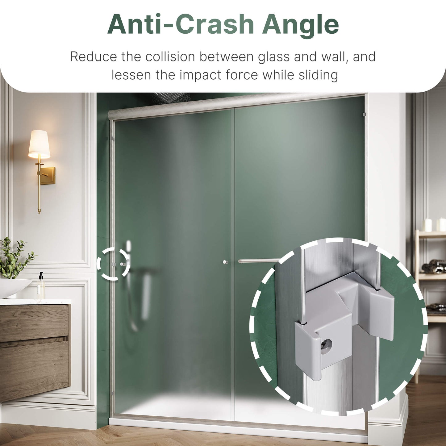 Anti-Crash Angle: Reduce the collision between glass and wall, and lessen the impact force while sliding