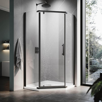 ELEGANT Black Finish Corner Diamond Shower Enclosure with 36.5" W x 36.5" D x 72" H Pivot Doors