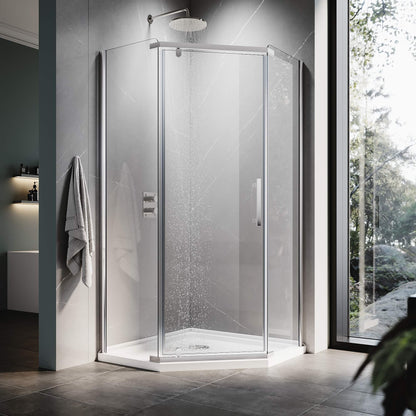 ELEGANT Chrome Finish Corner Diamond Shower Enclosure with 36.5" W x 36.5" D x 72" H Pivot Doors
