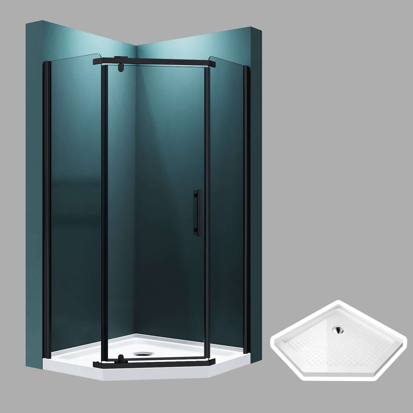ELEGANT Black Finish Corner Diamond Shower Enclosure with 36.5" W x 36.5" D x 72" H Pivot Doors And White Diamond Bases
