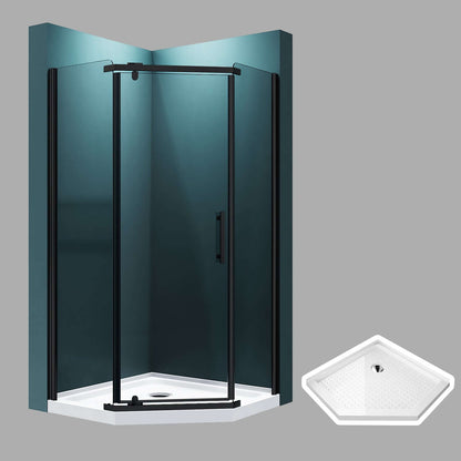 ELEGANT Black Finish Corner Diamond Shower Enclosure with 36.5" W x 36.5" D x 72" H Pivot Doors And White Diamond Bases