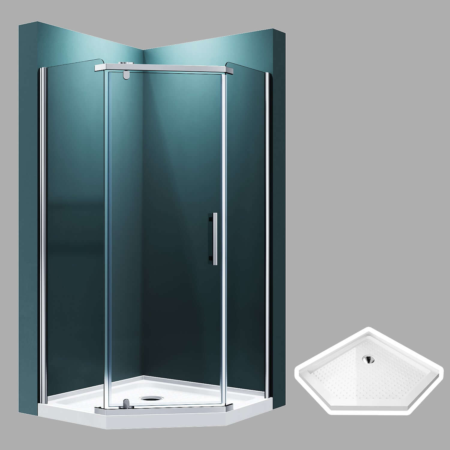 ELEGANT Chrome Finish Corner Diamond Shower Enclosure with 36.5" W x 36.5" D x 72" H Pivot Doors And White Diamond Bases