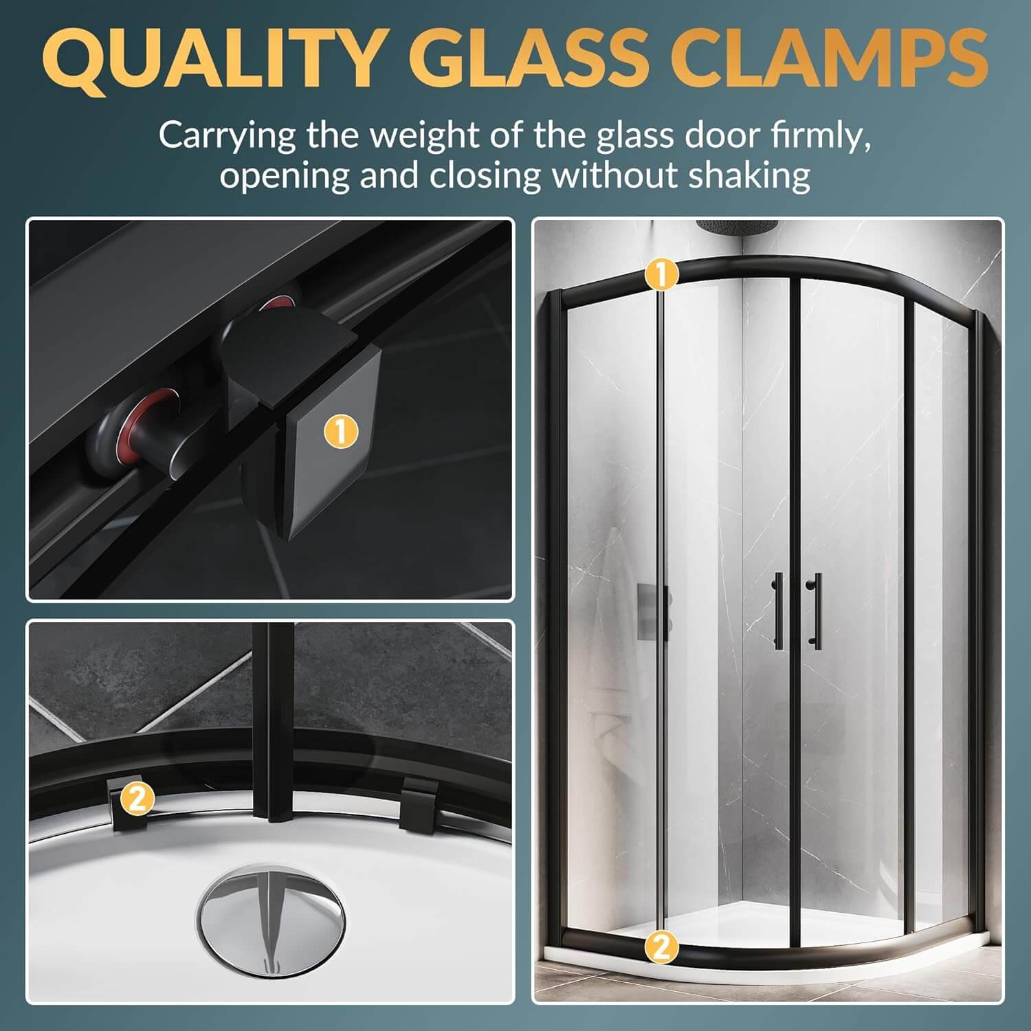 QUALITY GLASS CLAMPS: Carrying the weight of the glass door firmly, opening and closing without shaking