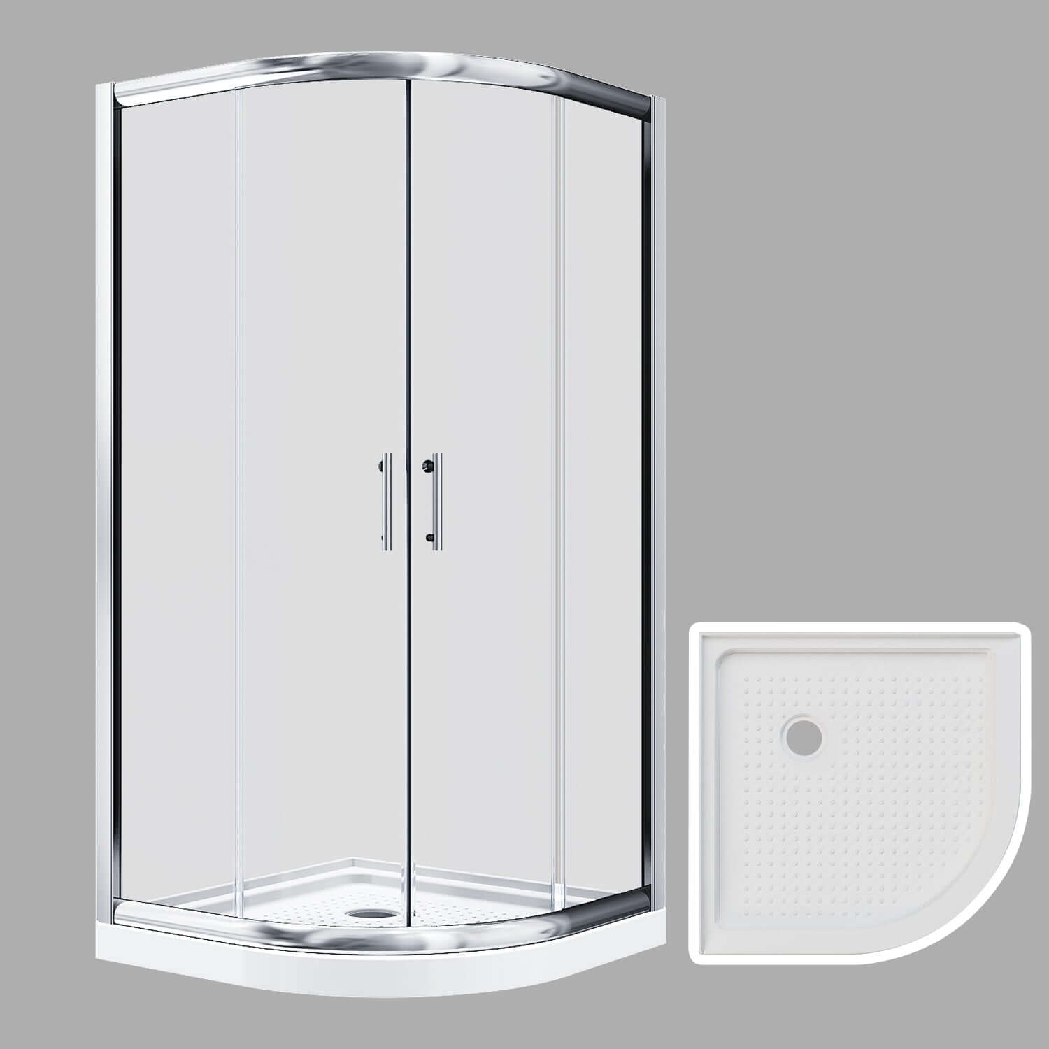 ELEGANT Chrome Finish Corner Quadrant Shower Enclosure with 36.7 in. W x 36.7 in. D x 72 in. H Sliding Doors And White Quadrant Base