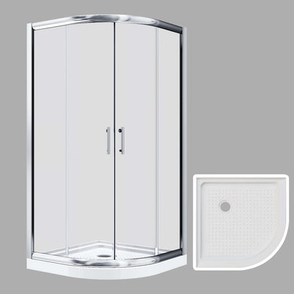 ELEGANT Chrome Finish Corner Quadrant Shower Enclosure with 36.7 in. W x 36.7 in. D x 72 in. H Sliding Doors And White Quadrant Base