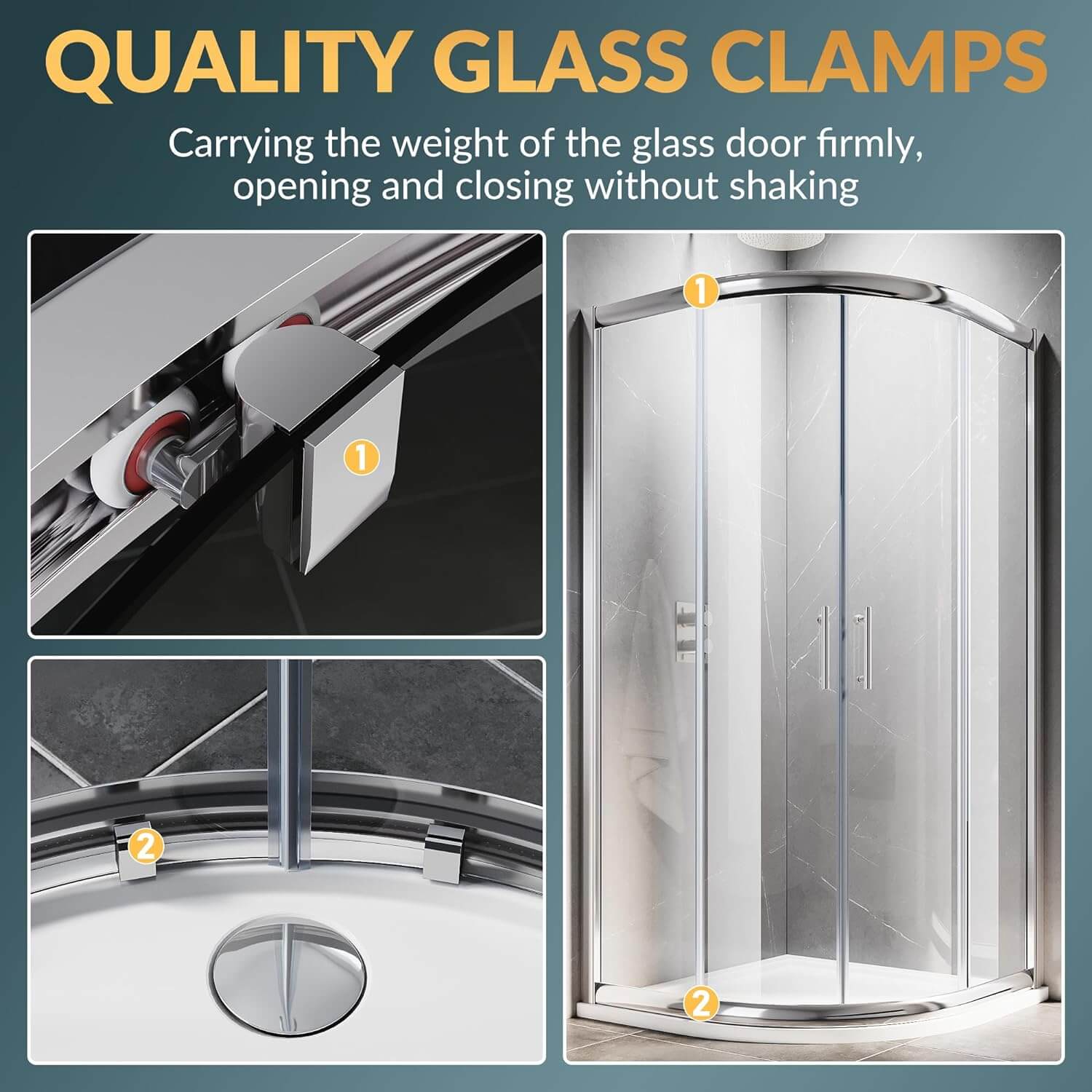 QUALITY GLASS CLAMPS: Carrying the weight of the glass door firmly, opening and closing without shaking
