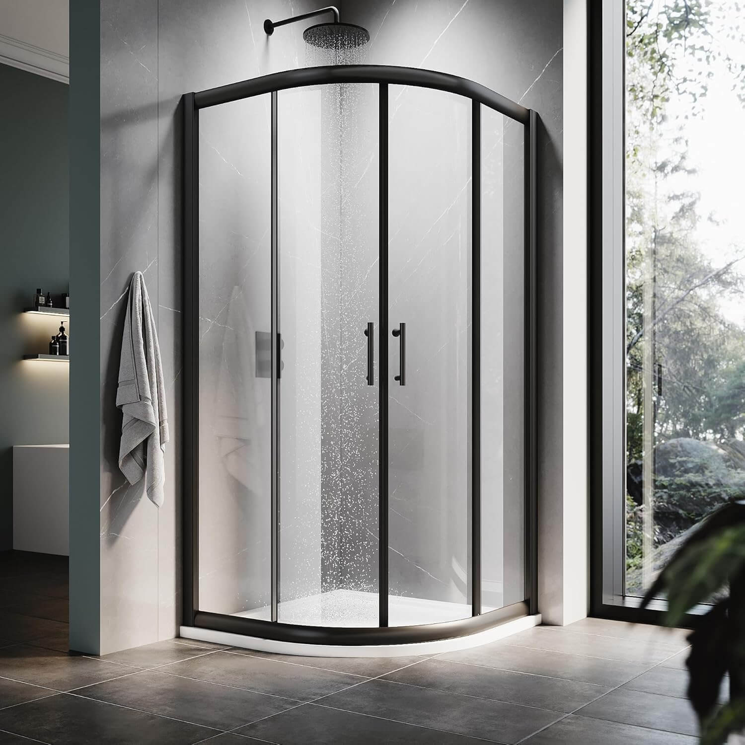 ELEGANT Black Finish Corner Quadrant Shower Enclosure with 36.7 in. W x 36.7 in. D x 72 in. H Sliding Doors