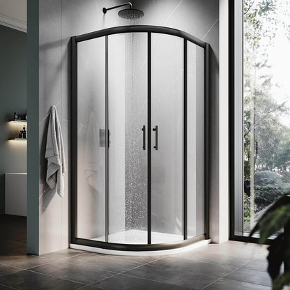 ELEGANT Black Finish Corner Quadrant Shower Enclosure with 36.7 in. W x 36.7 in. D x 72 in. H Sliding Doors