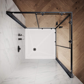 ELEGANT Black Finish Corner Square Shower Enclosure with 1/4 in. Clear Tempered Glass Double Sliding Shower Doors Overhead View