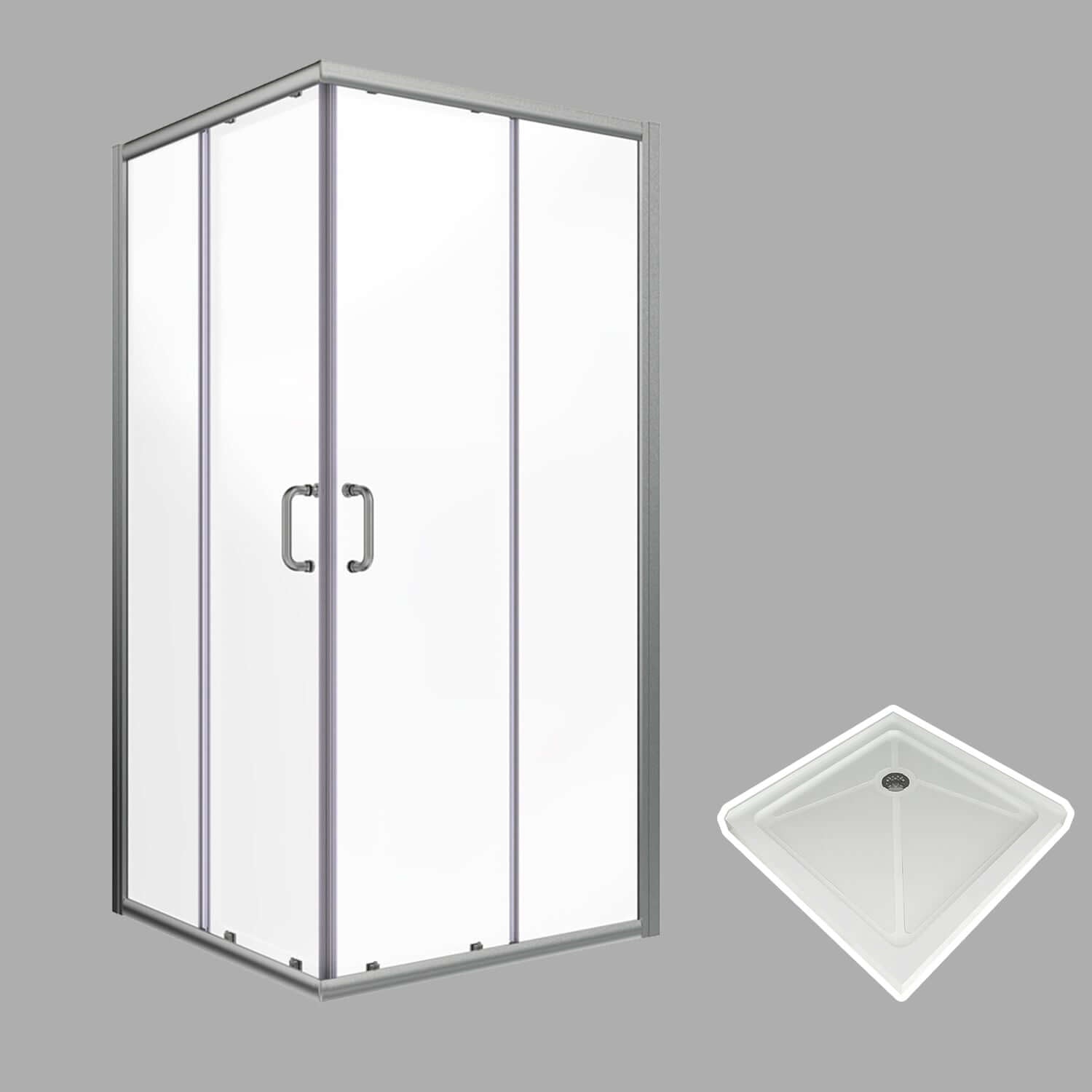 ELEGANT Brushed Nickel Finish Corner Square Shower Enclosure with 1/4 in. Clear Tempered Glass Double Sliding Shower Doors And White Square Base