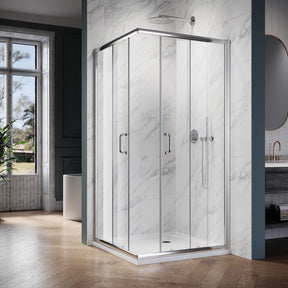 ELEGANT Chrome Finish Corner Square Shower Enclosure with 1/4 in. Clear Tempered Glass Double Sliding Shower Doors