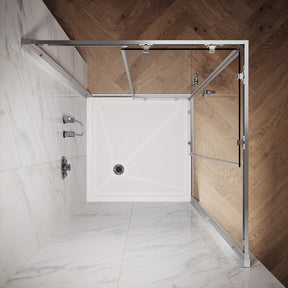 ELEGANT Chrome Finish Corner Square Shower Enclosure with 1/4 in. Clear Tempered Glass Double Sliding Shower Doors Overhead View