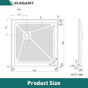 ELEGANT 34 in. W x 34 in. D x 3 in. H Square Shower Bases White Corner Drain Shower Pan Size Chart 
