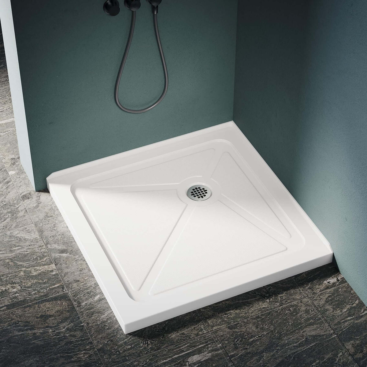 ELEGANT Square Shower Bases White Corner Drain Shower Pan